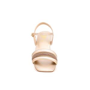 Sandalias de tacón con punta abierta dorada, parte superior de satén de mostrador abierto a la moda con plantilla de PU FN5711 - Product Image 1