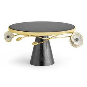 Soporte de pastel de Metal redondo de anémona con juego de cuchillos Plato de postre de alta calidad Chapado en negro Ideal para restaurantes Eventos Uso en fiestas - Product Image 1