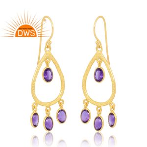 Venta caliente 925 Plata de Ley 18K Flash chapado en oro Natural amatista piedra preciosa colgante pendiente Demi joyería fina para mujeres - Product Image 3