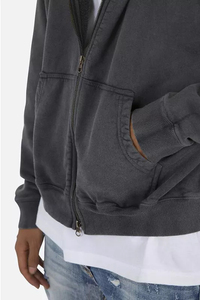 OEM service 400gsm coton polaire fermeture éclair sweats à capuche personnalisé unisexe haute qualité fermeture éclair acide lavé sweats à capuche pour hommes prix de gros - Product Image 5