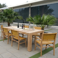 Vente flash - Ensemble table et chaises à manger en teck pour 8 personnes - Design minimaliste moderne - Réglable - Fait à la main - Utilisation à domicile/appartement/villa/hôtel