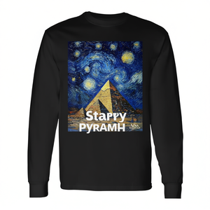 T-Shirt a Maniche Lunghe Notte Stellata Stile Van Gogh con Piramide Egizia, Maglietta Promozionale - Product Image 2