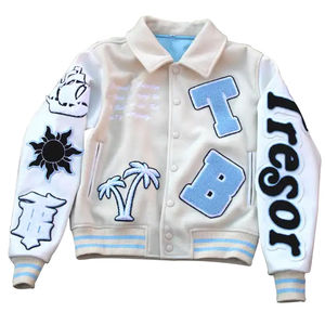 Chaqueta de bombardero de manga de cuero bordada de invierno personalizada, chaquetas universitarias informales para hombres - Product Image 1