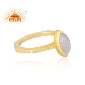 Latest Selling 925 Sterling Silver 18K Gold Plated Natural Rainbow <b>Moon</b> Stone Gemstone <b>Ring</b> Demi Fine Jewelry Manufacturer - Product Image 4