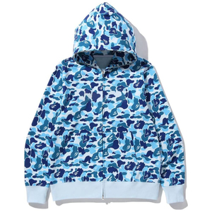 Sudadera con capucha unisex de camuflaje azul con cremallera completa, chaqueta con capucha de ajuste holgado y peso pesado para otoño, ropa casual urbana - Product Image 2