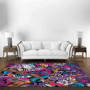 Alfombra Estampada Colorida: Diseño de Graffiti Musical para el Hogar y Regalo, Alfombra de Chenilla - Product Image 3