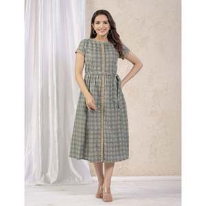 Vestido Corto Informal de Algodón Estampado Verde Mar, Largo hasta la Rodilla, Transpirable y Elegante para el Verano, Playa o Club, Talla XS, ODM - Product Image 3