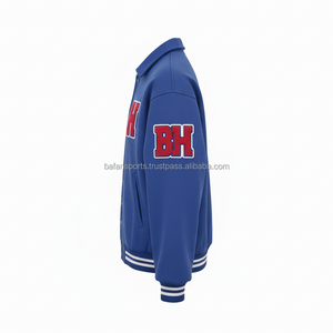 Chaqueta universitaria de mezcla de lana Premium 450 GSM azul real logotipo personalizado bordado botón a presión ropa de calle chaquetas universitarias para mujer - Product Image 3