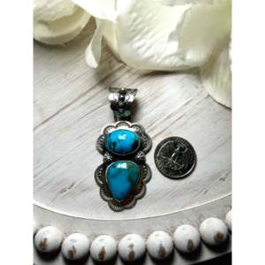 Delbert Secarero Kingman Turquoise & Sterling <b>Silver</b> Pendant with Bezel Setting Inlay Technology - Product Image 2
