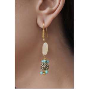 Ensemble de bijoux de mode collier de perles jaunes et turquoises antiques - Product Image 2