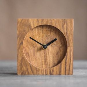 latest <b>Small</b> Walnut <b>Wood</b> <b>Desk</b> Clock Minimalist Square Vintage Style Designer Compact Timepiece Battery Operated Office Tabletop - Product Image 6