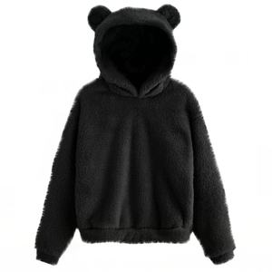 Vente en gros de sweat à capuche personnalisé pour femme, grande taille, en tissu polaire respirant, teint en pièce, style streetwear vintage, motif ours, coupe décontractée, collection automne - Product Image 1
