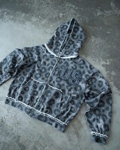 New Trending Cheetah <b>Print</b> Zip Up <b>Hoodie</b> Boxy Fit Zipper Distressed Applique Cheetah <b>Leopard</b> <b>Print</b> Zipper Hoodies Unisex - Product Image 2