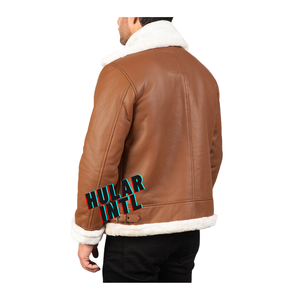 Chaquetas de bombardero para hombre, chaqueta de moto con cremallera de cuero genuino para hombre de invierno OEM, chaqueta de cuero de piel B3 - Product Image 2