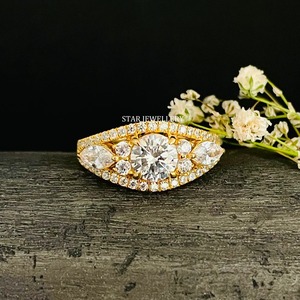 Bague de fiançailles STAR JEWELRY en or massif 14 carats, luxe chrétien, multi-pierres, diamant Moissanite taille brillant, sertie à griffes - Product Image 3