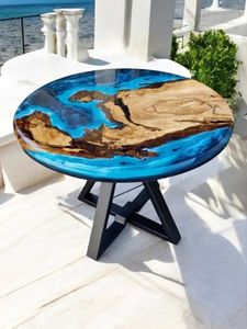 TABLE RONDE EN RÉSINE ÉPOXY POUR SALLE À MANGER Mobilier Table de rivière en bois et résine pour la maison et le bureau - Product Image 4