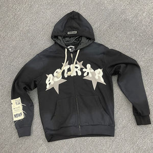 Sweat à capuche surdimensionné lavé à l'acide avec patch de broderie en détresse personnalisé 400gsm poids lourd délavé Vintage Boxy Sweat à capuche zippé pour hommes - Product Image 4