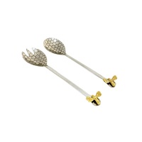 Ensemble de couverts classiques en argent, lot de 2, finition noire antique, pour usage domestique, durables et écologiques, pour servir des salades