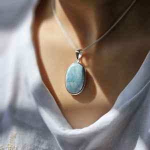 จี้เงินแท้ทรงรีประดับลาร์ิมาร์สวยงาม - คุณภาพดีที่สุดและเป็นของขวัญขายดี - Product Image 1