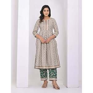 Conjunto de Pantalones de Algodón con Estampado de Bloques Blanco y Verde para Mujer, Tallas XS/XS/XL/3XL, Primavera/Verano, Top y Pantalones Deportivos Tres Cuartos - Product Image 4