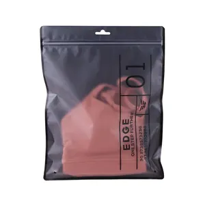 Reclosable Printed Logo Poly Zipper Bags Clothing Packaging Plastic Bag Black Ziplock Frosted Clothing Transparent Handle Bag