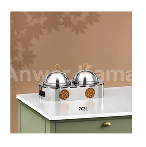 Juego de 3 piezas de cuenco de chocolate redondeado de acero inoxidable plateado y dorado con tapa para mesa de comedor y decoración de mesa - Product Image 2