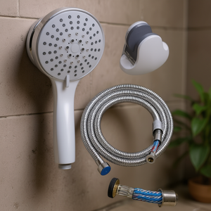 Ensemble de pommeau de douche chromé 5 fonctions avec tuyau tressé de 150 cm et support - Product Image 3