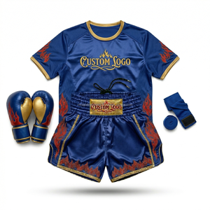 Tenue de boxe personnalisée pour hommes, ensemble MMA BJJ, respirant, extensible, en spandex/polyester, option logo sur le devant - Product Image 2