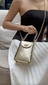 Italian Handmade Genuine Leather <b>Mini</b> Top Handle <b>Bag</b> with Bee Snap Closure - Product Image 1