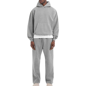 Vente en gros de survêtements d'hiver pour hommes, streetwear personnalisé, en molleton de coton uni, coupe régulière, pantalon de survêtement évasé, ensembles de sweat-shirts respirants et rapides - Product Image 1