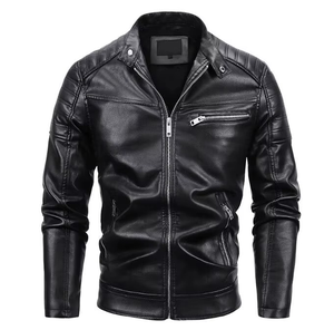 Chaqueta cortavientos fina de cuero PU para hombre 2025, chaqueta informal de moto con cremallera de Color sólido, ropa de calle con capucha, teñida lisa - Product Image 1