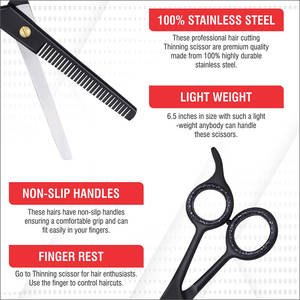 2025 Professional 6.5\" Stainless Steel Black Thinning Scissors for Hair Dressing Sharp Trimming <b>Shears</b> for Men and Women - Product Image 5