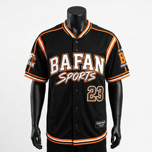 Camiseta 100% algodón para hombre, corte holgado, estampada, estilo béisbol, 180GSM, transpirable, poliéster, paneles en contraste negro, naranja y blanco. - Product Image 6