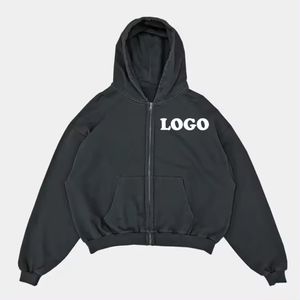 Custom Zipper Cotton Jacket <b>Cropped</b> Blank Full <b>Zip</b> <b>up</b> Vintage Acid Wash Distressed <b>Hoodies</b> for Men - Product Image 1