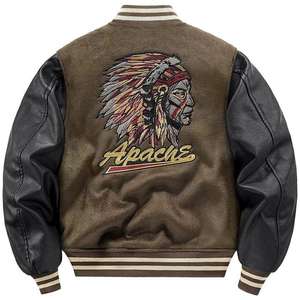 Custom Logo Vintage Style Stand <b>Thin</b> Wool Sleeve Winter Varsity <b>Jacket</b> Men 100% Cotton Chenille <b>Waterproof</b> Breathable Reversible - Product Image 5