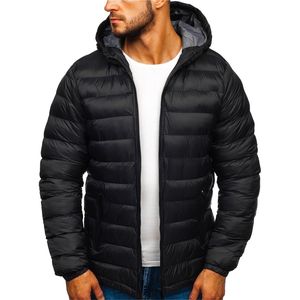 Chaqueta de invierno con logotipo personalizado para hombre con cuello levantado de lona de gran tamaño grueso y cálido, chaqueta acolchada estilo burbuja - Product Image 1