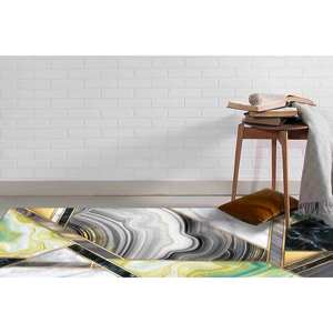 Tapis en chenille vert et gris marbré : Tapis moderne antidérapant, tapis fin non tissé - Product Image 4