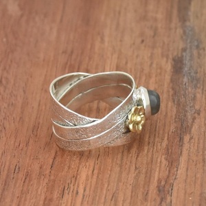 Bague Labradorite Argent Sterling 925 Deux Tons Fleur Coeur Bague Boho Cadeau Pour Femme - Product Image 4