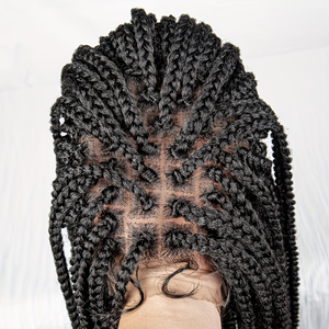 Vente en gros Perruque ombrée longue sans nœuds avec tresses en boîte Perruque double dentelle carrée tressée brodée avec cheveux de bébé pour femmes noires - Product Image 6