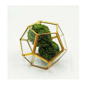 Shiny Gold Finished Clear <b>Glass</b> Geometric <b>Terrarium</b> Vase Garden Decorative Tabletop Home Office Restaurants Decorative Usage - Product Image 1