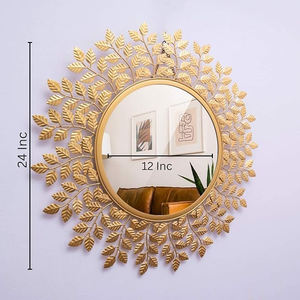 Atractivo diseño elegante hoja dorada pared espejo de tamaño personalizado forma redonda para el hogar restaurantes habitación baño espejo montado en la pared - Product Image 2