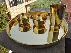 Juego de Cena de Latón de Primera Calidad, Elegante Thali Pulido con Tazones, Cuchara y Vaso para Cenas Tradicionales y Festivas - Product Image 2