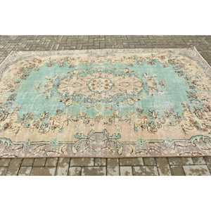 Tapis turc vintage patchwork, écologique, avec support en latex, 6,3x10,1 pieds, grand tapis en laine persane vert et marron - Product Image 3