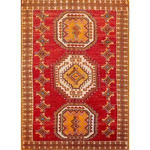 Alfombras de Lana Anudadas a Mano Nuray, Diseño Rectangular con Medallón Rojo Naranja y Patrones Abstractos para Uso Doméstico, para Sala de Estar o Dormitorio, 9x12, Pae-144 - Product Image 1