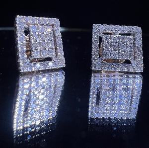 Boucles d'oreilles en or massif 14 carats et 18 carats, luxueuses, avec diamants, diamants naturels en grappe, pour femme, cadeau de fête, look élégant - Product Image 2