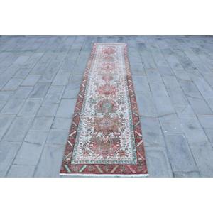 3.2x12.8 ft Rug, Turkish Vintage Rug, <b>Red</b> <b>Wool</b> Rug - Product Image 1