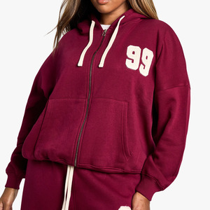 Sweat à capuche avec cordon de serrage plus contrasté Applique à fermeture éclair pour femme Sweat à capuche chaud Flecce Anti-rides respirant Gym & Streetwear Hoodies pour femme - Product Image 1
