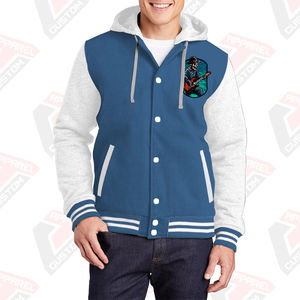 Men's Stylish Warm Varsity Jacket with Hood 100% Cotton Fleece Embroidered Technics Digital Printing Plain Dyed for Winter - Product Image 3