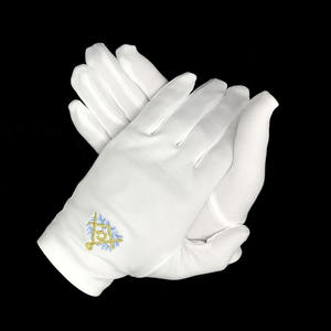 Logo carré doré brodé personnalisé Gants maçonniques de bonne qualité en usine Gants de main blancs 100 coton pour franc-maçon - Product Image 3
