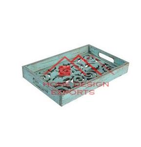 2025 Bandeja para servir alimentos más vendida Bandeja de madera con incrustaciones de hueso con asa - Product Image 6